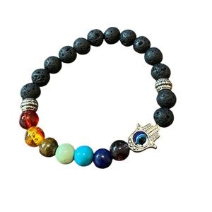 Multicolor Beaded Bracelet with Evil Eye Charm